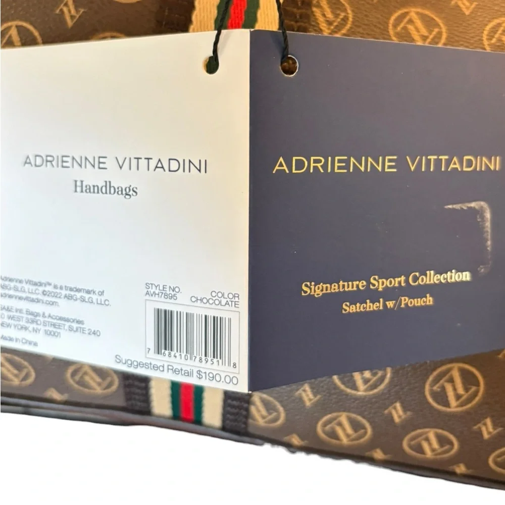 NEW‎ Adrienne Vittadini Signature Sport Collection Satchel Monogram Chocolate